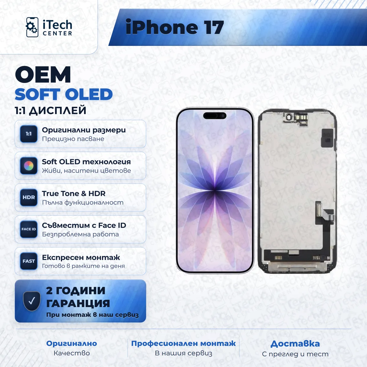 Soft OLED дисплей за iPhone 17 — примерна снимка на вида част