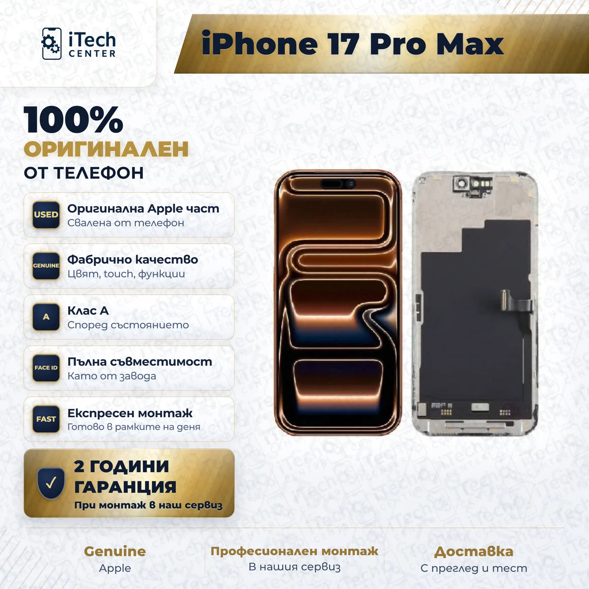 Рекламната карта на частта: оригинален дисплей за iPhone 17 Pro Max